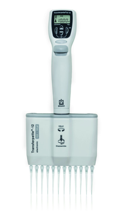Brand Transferpette® -12 electronic, DE-M, 0,5-10 µl, Netzteil Europa (100-240 V / 50-60 Hz), #705449
