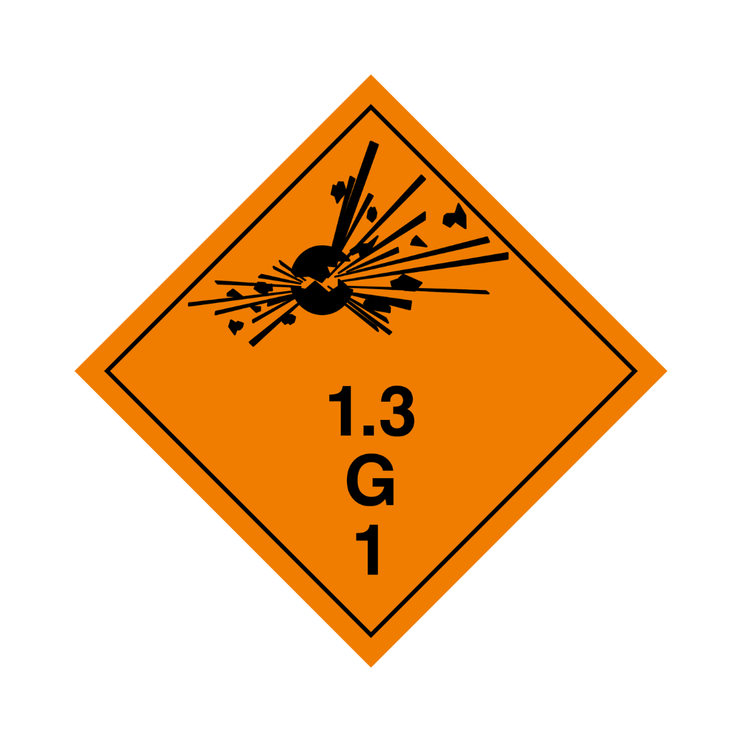 Gefahrgutetikett Klasse 1.3 (Explosiv/Feuergefahr), 100 x 100 mm, Folie, Rolle à 1.000 Stk.