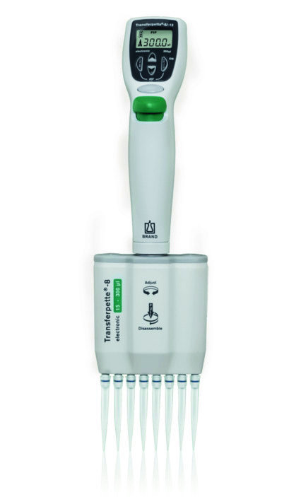 Brand Transferpette® -8 electronic, DE-M, 15-300 µl, Netzteil Europa (100-240 V / 50-60 Hz), #705406