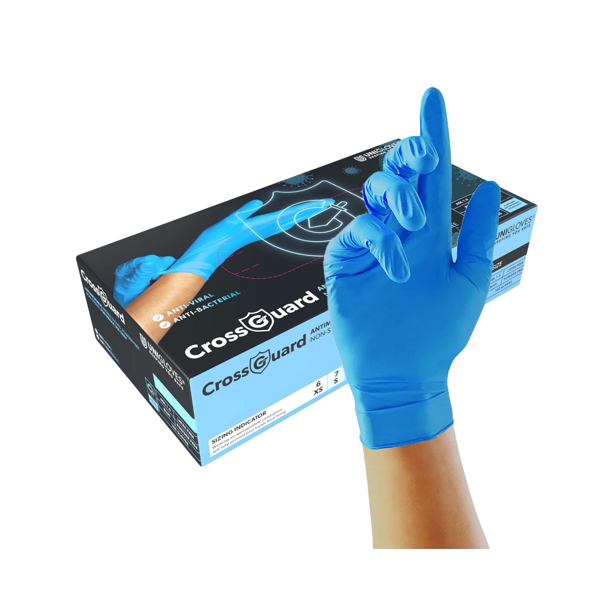 Unigloves Crossguard Nitril antimikrobieller Nitrilhandschuh, GM010X - L